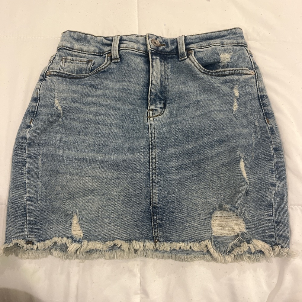 Kendall & Kylie Distressed Denim Mini Skirt